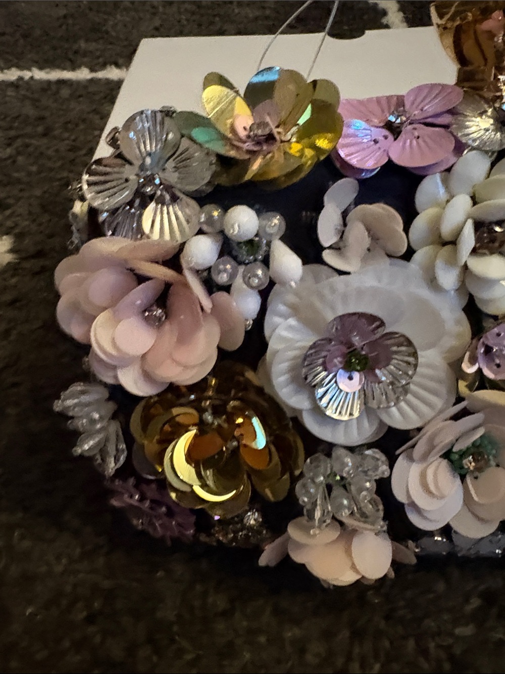 NEW BEBE  Multicolor Floral Sequin Embellished Evening Clutch with Gold Handle - Picture 5 of 14